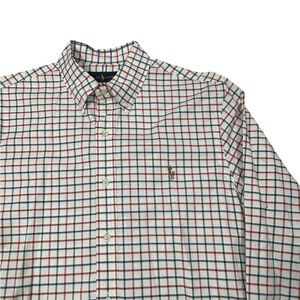 Ralph Lauren Men's Red and Blue Checkered Large Slim Fit Casual Shirt